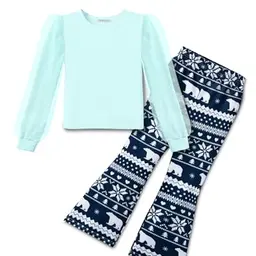 Arshiner Mädchenbekleidungsset mit Langarmshirt und Schlaghose - Dunkelblau, 10-11 Jahre