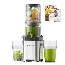 AMZCHEF Entsafter - Slow Juicer mit 120 mm Breite & großer Fütterungsöffnung, leicht zu reinigen, inklusive 2 Gläser