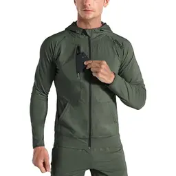 BROKIG Leichter Herren Hoodie - Schnelltrocknende Trainingsjacke mit Kapuze (Armeegrün, M)