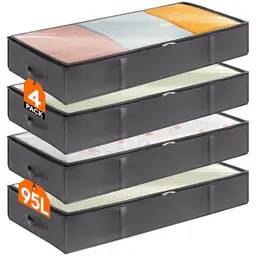 Lifewit Aufbewahrungstasche, Faltbare Unterbettkommode für Kleidung & Bettdecken, Grau, 4 Stück