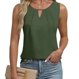 Chicrise Damen Bluse Ärmellos Sommer Elegant Armeegrün Größe 38-40