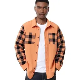 SwissWell Herren Flanellhemd Langarm Karo-Design mit Brusttasche, Casual Freizeithemd, Orange, Größe M