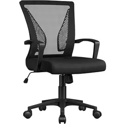 Yaheetech Bürostuhl, ergonomisch, höhenverstellbar, mit Armlehnen, Mesh-Design, atmungsaktiv, Wippfunktion, schwarz