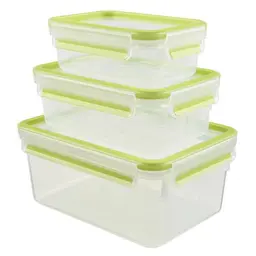 EMSA Clip & Close Frischhaltedosen-Set, rechteckig, 0,55 L - 2,20 L, 100% dicht, spülmaschinenfest, Transparent, Grün