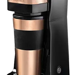 Bestron Kaffeemaschine für 2 Tassen, Camping geeignet, mit Isolierbecher, 750 Watt, Kupfer