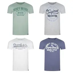 DENIMFY Herren T-Shirt Baumwolle Regular Fit 4er Pack Rundhals Kurzarm, Größe L, Farbmix