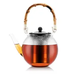 Bodum Assam Teebereiter mit Edelstahlfilter und Henkel, Glas/Bambus, 16,4 cm