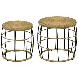 Outsunny Rattan Beistelltisch 2er-Set, stapelbarer Couchtisch für Garten und Balkon, khaki