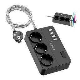 Heekim 7-in-1 Mehrfachstecker mit 4 USB-Anschlüssen und Überspannungsschutz, Schwarz