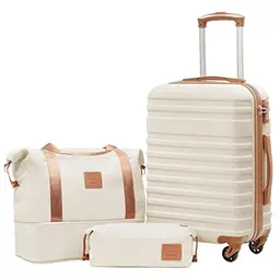 COOLIFE Hartschalen Koffer Trolley mit 4 Rollen, TSA-Schloss, inkl. Reisetasche und Kulturbeutel