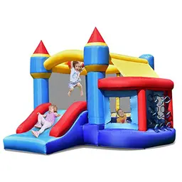 COSTWAY Kinder-Hüpfburg mit Rutsche, Ballgrube, Tasche, 270x240x196cm, Indoor & Outdoor