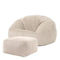 Icon Kingston Sitzsack mit Hocker, Beige, Lounge Sessel für Erwachsene