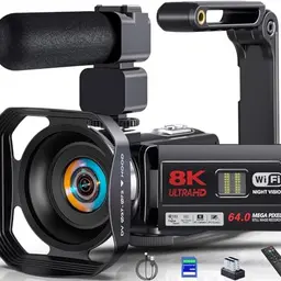 Videokamera HD 8K 64MP WiFi Vlogging Camera mit Nachtsicht für YouTube, 3-Zoll-Touchscreen, 18X Digitalzoom, Mikrofon und Stabilisator