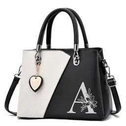 IHAYNER Damen Handtasche Leder Tote Satchel Schultertasche mit personalisierter Initiale und Kontrastnaht, Crossbody Bag für Frauen, Schwarz