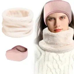 NAROSEBE Damen Halswärmer Rundschal Fleece Baumwolle – Warmer Schlauchschal für Herbst und Winter mit Sport Stirnband