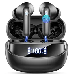 Bluetooth Kopfhörer, kabellos, 50 Std Akku, In Ear mit Noise Cancelling, IP7 wasserdicht, HiFi Stereo, LED-Anzeige