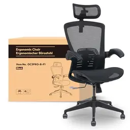 FLEXISPOT OC3 PRO Ergonomischer Bürostuhl mit 3D-Kopfstütze und atmungsaktivem Mesh-Sitz, bis 180 kg belastbar - Schwarz