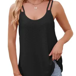 EDOTON Damen Ärmelloses Sommer Tank Top mit Rundhalsausschnitt (Schwarz, L)