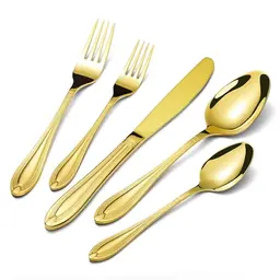 Univion Lions Besteck Set für 6 Personen - 30-teiliges Goldenes Essbesteck aus Edelstahl für Familienfeiern und Restaurants