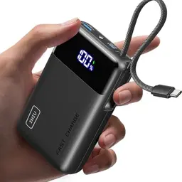 INIU 45W Power Bank 20000mAh, Ultra Klein mit Integriertem USB-C Kabel für iPhone 17, Samsung S22, Xiaomi und iPad