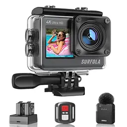 Surfola 4K Action Cam mit WiFi, 40m wasserdicht, 170° Weitwinkel, Dual-Screen, Mikrofon & 2 Batterien