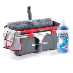 CLEANmaxx Fensterreiniger Set 7-teilig für Haus & Auto - inkl. Abzieher, Wischer, Reiniger, Wischtuch und Eimer