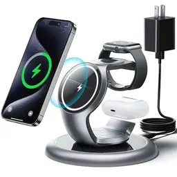 EXW 3 in 1 Mag-Safe Ladestation für iPhone 16/15/14/13/12, Apple Watch und AirPods (Schwarz)