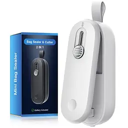 ODSD Mini Folienschweißgerät 2 in 1 Bag Sealer mit Cutter für Plastiktüten und Lebensmittellagerung (Weiß)