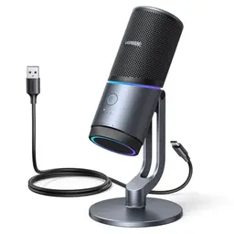 UGREEN Gaming Mikrofon USB mit RGB Licht und Stummschalttaste für PC, PS5, PS4 - Ideal für Streaming und Podcasting