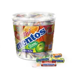 Mentos Fruit Mix Bucket mit 120 Miniröllchen – Frucht-Dragees in Orange, Erdbeere, Apfel & Zitrone, vegan