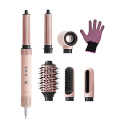 6-in-1 Haarglätter und Lockenstab - Föhn, Ionen Bürste, Warmluftbürste, für glattes & lockiges Haar, Rosa, Muttertagsgeschenk