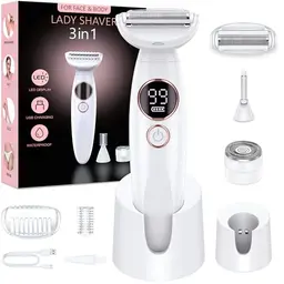 Damenrasierer 3-in-1, elektrischer Nass-Trockenrasierer, wasserdicht, für Bikinizone, Achseln und Beine, USB-Ladung