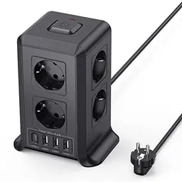 Sameriver 8-Fach Mehrfachsteckdose mit Schalter und 4 USB-Anschlüssen, 2M Verlängerungskabel für Zuhause und Büro