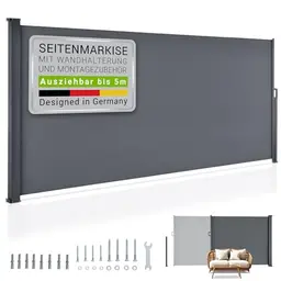 Juskys® Seitenmarkise Dubai 500 x 160 cm - Blickdichter Sichtschutz für Balkon & Terrasse - Anthrazit