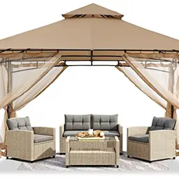 ABCCANOPY Pavillon 3x3,6 m mit Netz, wasserfestes Dach, für Garten und Terrasse, in Beige