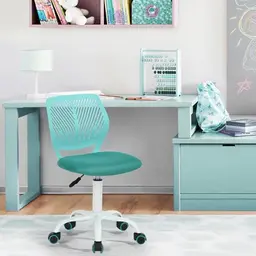 FurnitureR Höhenverstellbarer Schreibtischstuhl ohne Armlehnen für Home Office und Schlafzimmer, Türkis