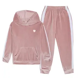 JiAmy Mädchen 2-teiliges Outfit mit Kapuze und Jogginghose, weiches Sportset
