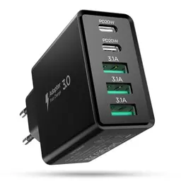 Hohosb 50W 5-Port USB-C Ladegerät, kompatibel mit iPhone, iPad, Pixel, Galaxy & mehr, Schwarz