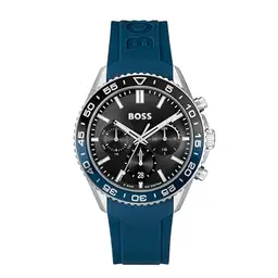 BOSS Herren Chronograph Uhr Runner Chrono LE mit blauem Silikonarmband