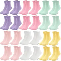 ZERULETS Kinder Sneakersocken 24 Paar, Mädchen, Schul- und Sportsocken, 1-2 Jahre, Weiß, Rosa, Lila, Gelb