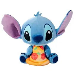 Disney Stitch Kuscheltier mit Pizza, 25 cm, für Fans und Kinder, Blau, ab 0 Jahren
