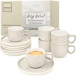 SÄNGER Key West Espressotassen Set 12-teilig für 6 Personen - spülmaschinen- & mikrowellenfest - Creme mit sandiger Maserung