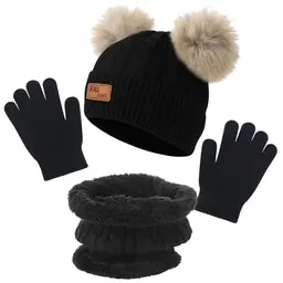 3in1 Kinder Wintermütze Set mit Schal und Handschuhen für Jungen, Beanie Hut für 3-8 Jahre