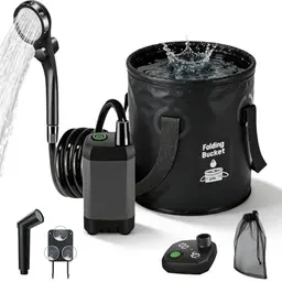 Zinueen Camping Dusche Set 2026 Upgrade mit Akku & Smart Display, 5-Gallonen Eimer, 4-Modus Duschkopf für Outdoor & Camping