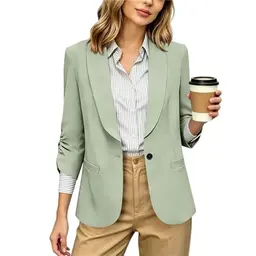 Damen Blazer, Lange Casual Jacke, Off-White, mit Taschen, Übergangs- und Business-Outfit