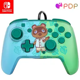 PDP Faceoff Deluxe+ Switch Pro Controller - Animal Crossing - Tom Nook - Blau/Grün - Offiziell Lizenziert