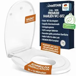 badSTARK WC Sitz mit Kindereinsatz - Ovaler Duroplast Toilettendeckel, Soft-Close, antibakteriell, Weiß