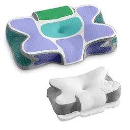 SONGMICS ergonomisches Nackenkissen, höhenverstellbar, Memory Foam, für Seitenschläfer, Rückenschläfer & Bauchschläfer, zweifarbig