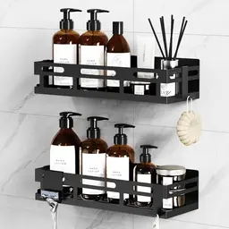 Duschablage Ohne Bohren Schwarz, 2 Stück, Rostfreier Badezimmer Organizer, Große Kapazität, Dusche, Küche, Toilette Aufbewahrung