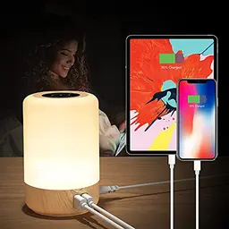 Taipow Nachttischlampe mit 4 USB-Anschlüssen, Dimmbar, 7 Farben, für Schlafzimmer & Büro